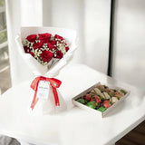 Christmas Roses with Chocolate-Dipped Strawberries Gift Set