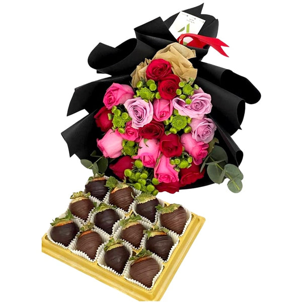 Abeed mix rose bouquet and chocolate strawberries