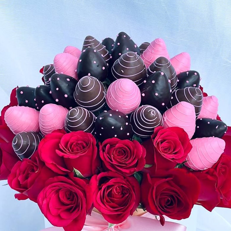 Adeena Chocolate and Rose in Box arrangment