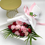 Aidan Pink and Red Rose Bouquet