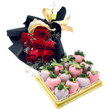 Rose and chocolate strawberries gift