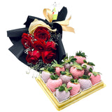 Rose and chocolate strawberries gift