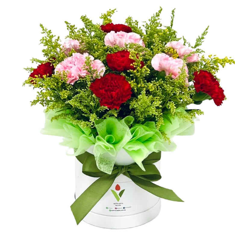 Pink and Red Carnations in Box
