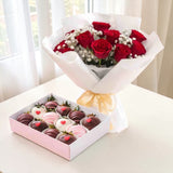 Anara red rose bouquet and chocolate strawberry gift set for birthdays KL