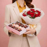 Anara red roses with chocolate-dipped strawberries delivery to Subang Jaya
