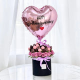 NOIR PURPLE ROSE and CHOCOLATE STRAWBERRY BOX WITH HEART FOIL BALLOON