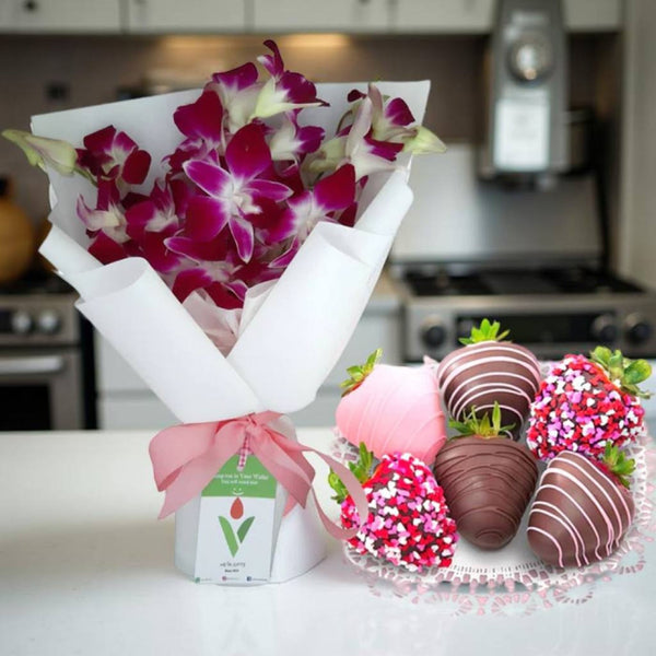 ARIA Purple Orchids and Chocolate Strawberries