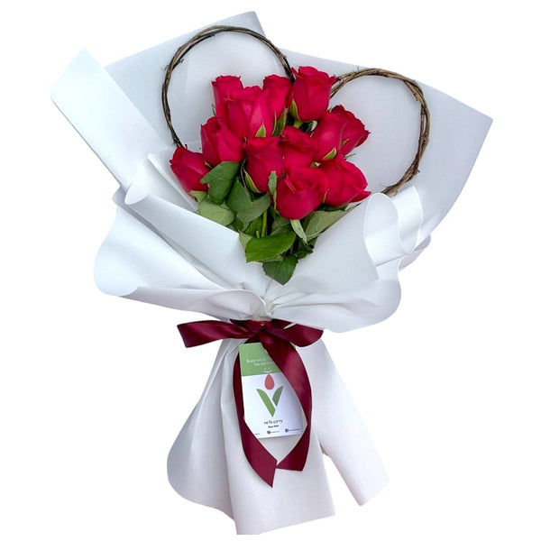 Heva Gifts: Red Rose Bouquet in white wrapping