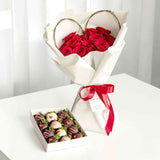 Armanee heart shape red rose chocolate strawberry gift set Valentine's flower delivery KL Heva Gifts