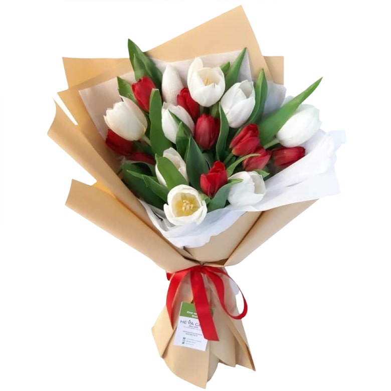 Red and white tulip bouquet