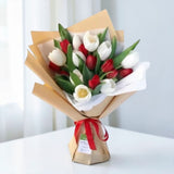 Aseer red and white tulip bouquet anniversary flower delivery Petaling Jaya Heva Gifts