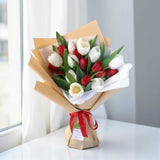 Aseer red and white tulip bouquet wedding gift Klang Valley same-day delivery