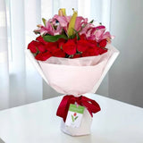 Azena pink lily and red rose mixed bouquet anniversary flower delivery KL Heva Gifts