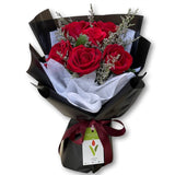 RED ROSE BOUQUET IN BLACK WRAPPING