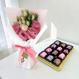 Azza pink eustoma chocolate marshmallow gift set Mother's Day flower delivery Petaling Jaya Heva Gifts