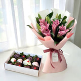 Basil Gift Set - Pink Lily and Chocolate Covered Strawberries