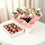Blush Harmony pink eustoma carnation chocolate strawberry gift set Mother's Day flower delivery Shah Alam Selangor Heva Gifts