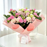 Blush Harmony pink eustoma carnation spray hand bouquet get well flower delivery Klang Valley Heva Gifts