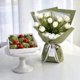 CALANDRA Tulips and Matcha Chocolate Covered Strawberries Set