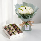Carissa white rose chocolate strawberry romantic Valentine gift Selangor florist Heva Gifts