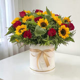 Carrington premium sunflower red rose box arrangement housewarming flower delivery Malaysia Heva Gifts