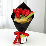 Curiosity red tulip bouquet black wrapping florist KL delivery Heva Gifts