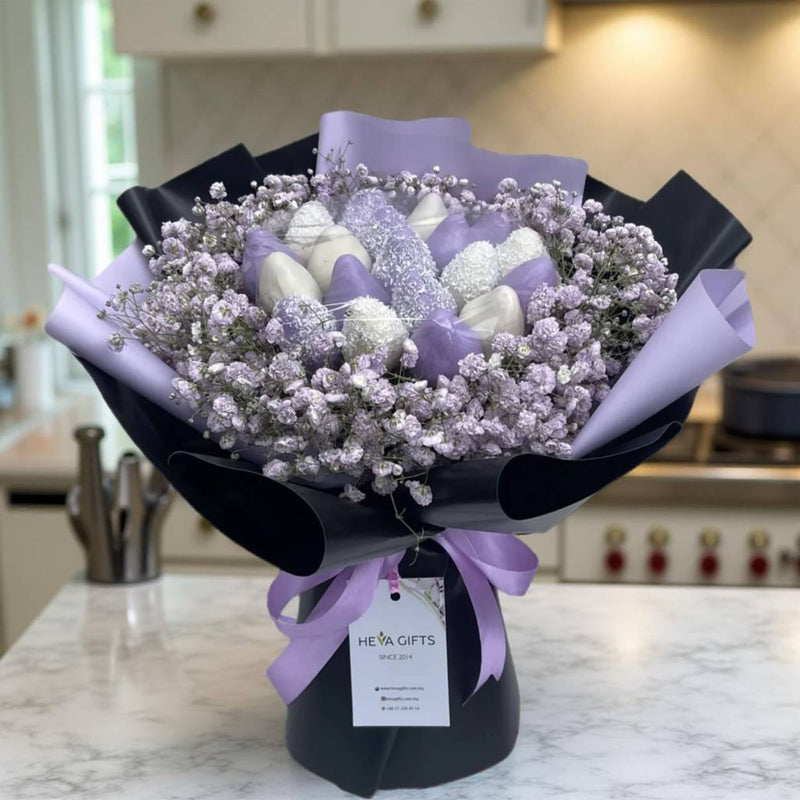 DHARANI Lavender Baby's Breath and Chocolate Strawberry bouquet
