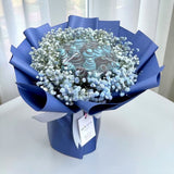Eve blue baby's breath bouquet with chocolate strawberries by Heva Gifts