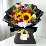 Sungold sunflower red rose baby's breath graduation bouquet convocation flower delivery Petaling Jaya Heva Gifts