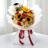 Sunray champagne rose sunflower graduation bouquet convocation flower delivery Malaysia Heva Gifts