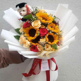 Champagne rose sunflower convocation bouquet Klang Valley same-day delivery