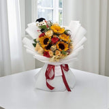 Sunflower red rose graduation bouquet with teddy bear achievement gift KL florist