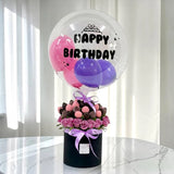 NOIR PURPLE ROSE and CHOCOLATE STRAWBERRY BOX WITH BOBO BALLOON