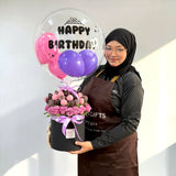 NOIR PURPLE ROSE and CHOCOLATE STRAWBERRY BOX WITH BOBO BALLOON