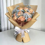 Laura premium cappuccino rose blue baby's breath bouquet birthday flower delivery Klang Valley Heva Gifts