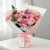 Pink Elegance pastel rose carnation hand bouquet Mother's Day flower delivery Petaling Jaya Heva Gifts