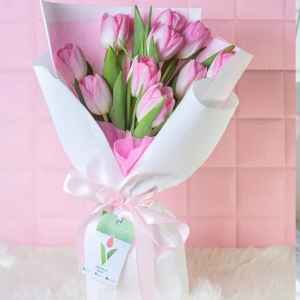 PINK LOVE Gift Set -  Tulips and Chocolate Covered Strawberries