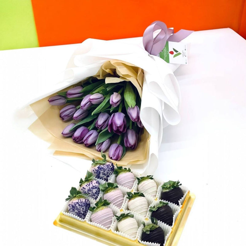 PURPLE RAIN Tulips and Chocolate Set