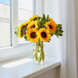 Sunshine 10 sunflowers in glass vase housewarming birthday gift KL florist