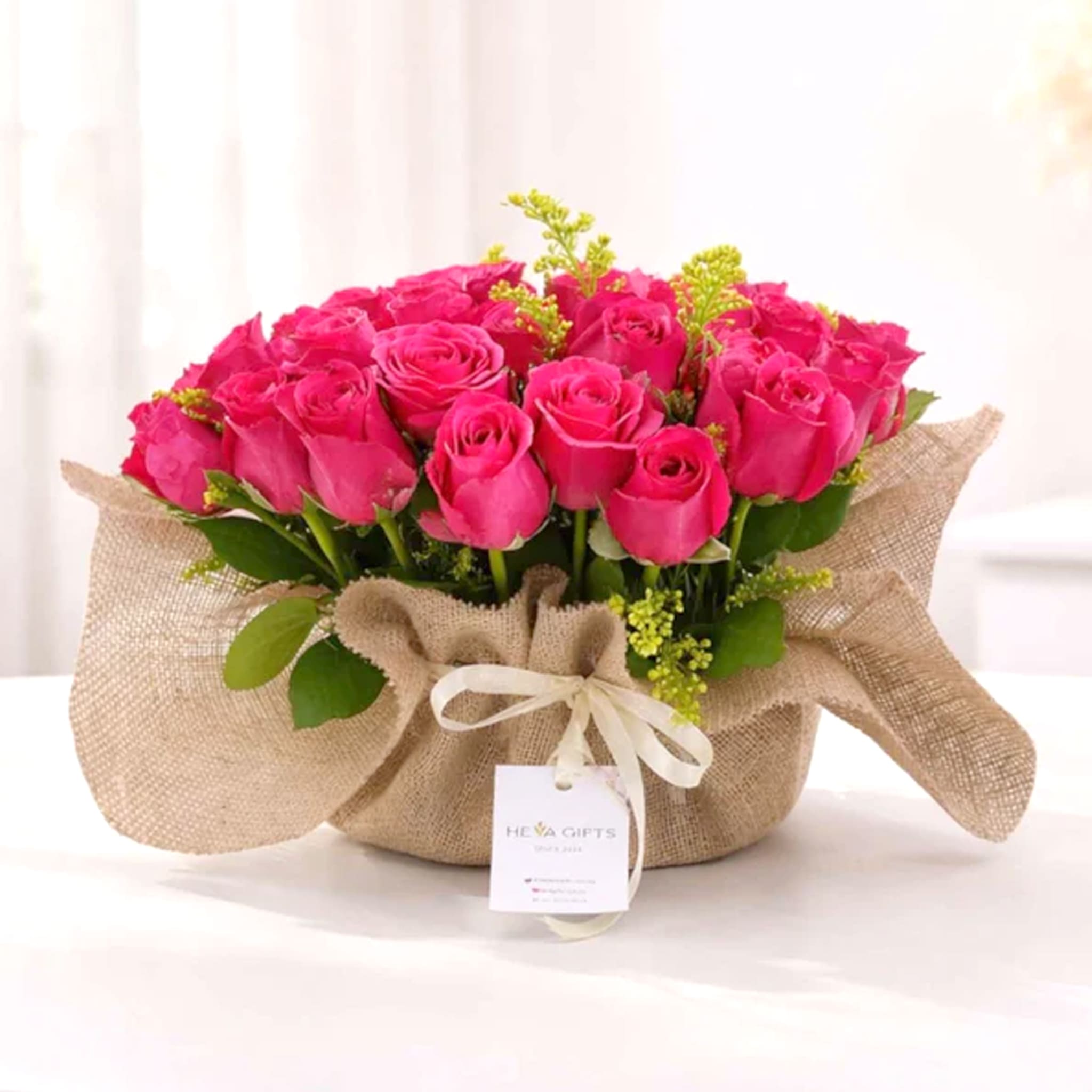 TANGO Pink Rose Burlap Table Arrangement | Housewarming JB | Heva Gifts