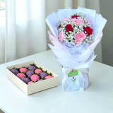 Valeria red rose pink carnation chocolate strawberry gift set anniversary flower delivery Johor Bahru Heva Gifts