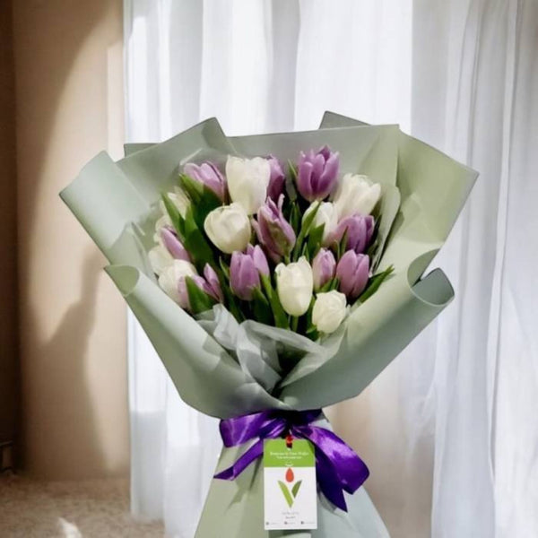 VICTORIA WHITE AND PURPLE TULIP'S BOUQUET