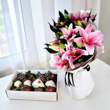 Vida pink lily bouquet with chocolate gift set delivery Klang Valley