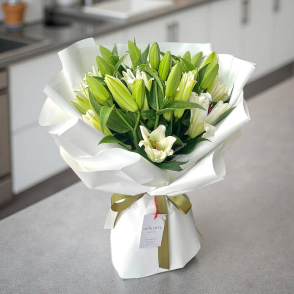 WHITE BLOOMS - White Fresh Lilies Bouquet