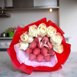 Anrica white roses chocolate-dipped strawberries wedding gift KL delivery