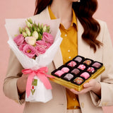 Azza pink eustoma bouquet chocolate marshmallows romantic anniversary gift KL florist