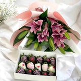 Basil Gift Set - Pink Lily and Chocolate Covered Strawberries