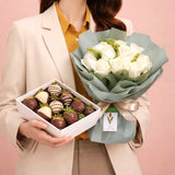 Carissa white rose bouquet chocolate strawberries anniversary delivery Klang Valley