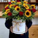 Carrington 10 sunflowers 10 red roses white floral box corporate gift KL florist