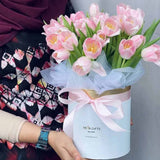 Emily pink tulip box arrangement by florist online KL Heva Gifts